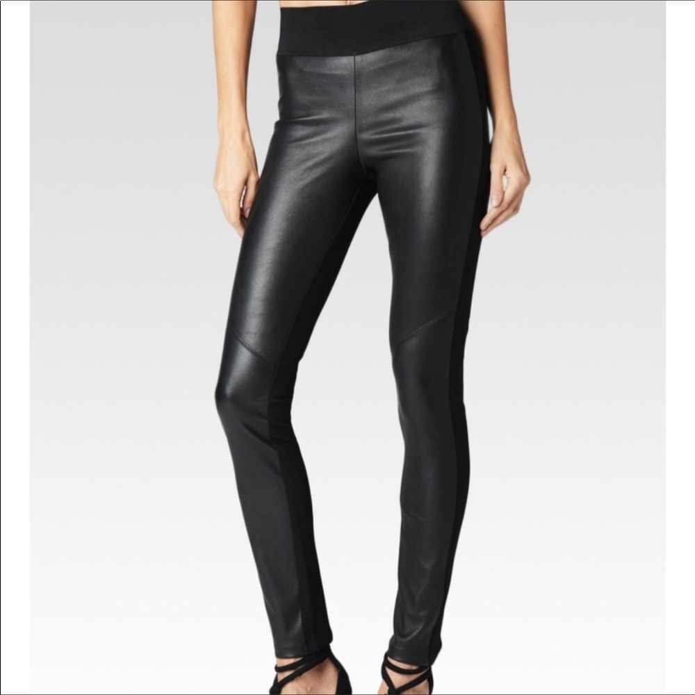 PAIGE Black Vena Leather Ponte Leggings